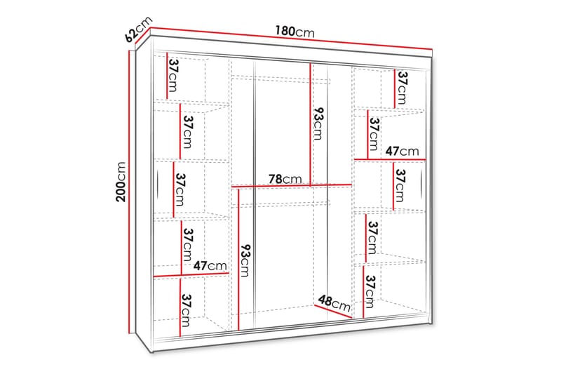 Tallmo Garderobe Med Spejl 180x200 cm - Opbevaring - Tøjopbevaring - Garderobeskabe