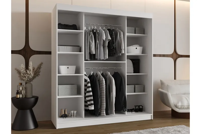 Tallmo Garderobe Med Spejl 180x200 cm - Opbevaring - Tøjopbevaring - Garderobeskabe