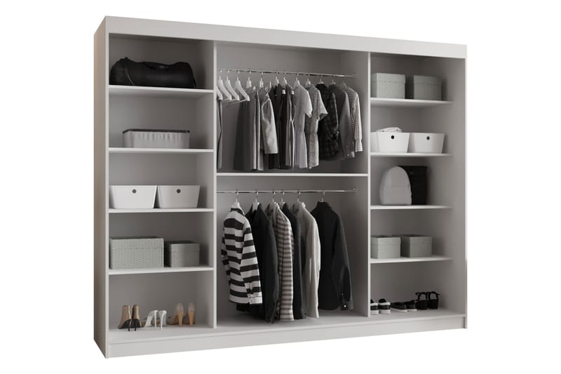 Tallmo Garderobe Med Spejl 250x200 cm - Hvid/Grå - Opbevaring - Tøjopbevaring - Garderobeskabe