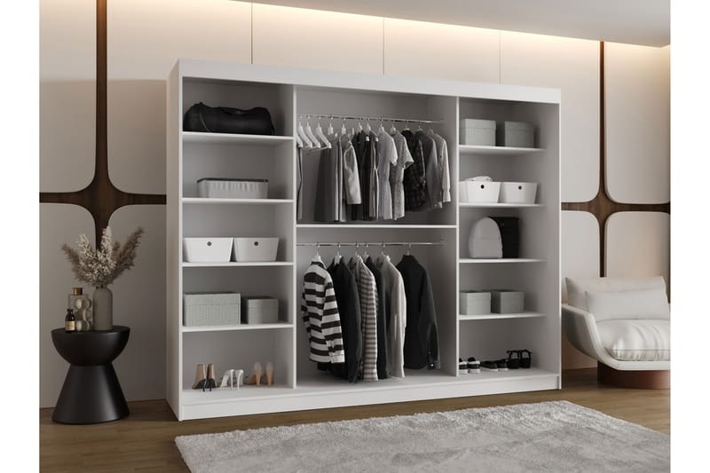 Tallmo Garderobe Med Spejl 250x200 cm - Hvid/Grå - Opbevaring - Tøjopbevaring - Garderobeskabe