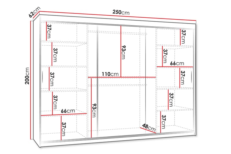 Tallmo Garderobe Med Spejl 250x200 cm - Hvid/Grå - Opbevaring - Tøjopbevaring - Garderobeskabe