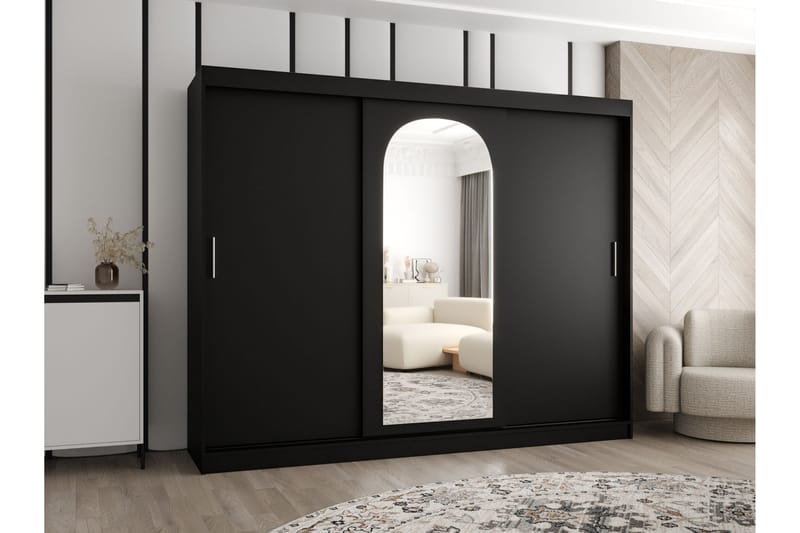 Tallmo Garderobe Med Spejl 250x200 cm - Hvid/Grå - Opbevaring - Tøjopbevaring - Garderobeskabe