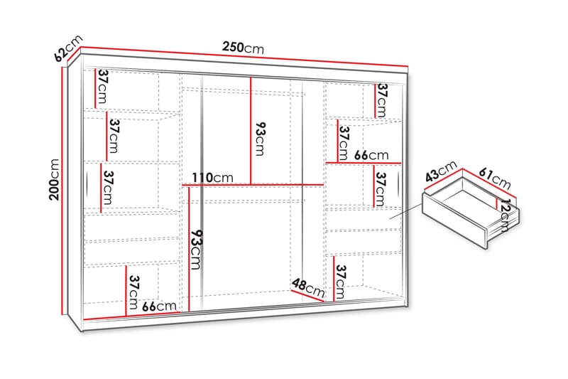 Tallmo Garderobe Med Spejl 250x200 cm - Opbevaring - Tøjopbevaring - Garderobeskabe