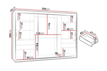 Tallmo Garderobe Med Spejl 250x200 cm - Opbevaring - Tøjopbevaring - Garderobeskabe