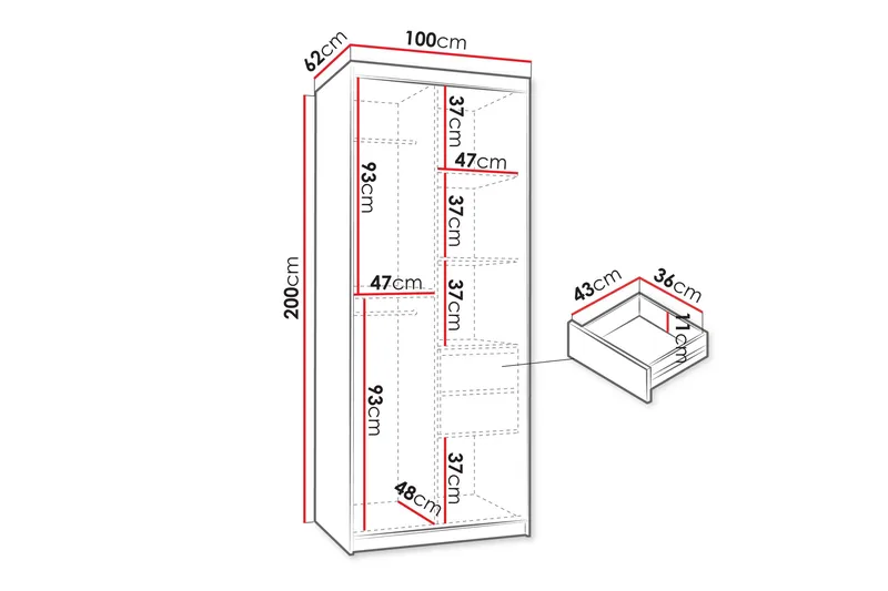Tallmo Garderobeskab med Spejl 100x200 cm i Træ - Greige - Opbevaring - Tøjopbevaring - Garderobeskabe