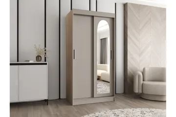 Tallmo Garderobeskab med Spejl 100x200 cm i Træ - Greige - Opbevaring - Tøjopbevaring - Garderobeskabe