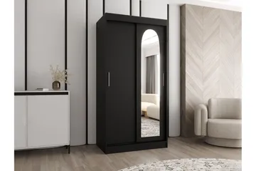 Tallmo Garderobeskab med Spejl 100x200 cm i Træ - Sort - Opbevaring - Tøjopbevaring - Garderobeskabe