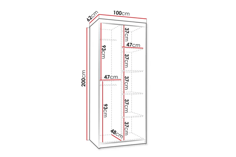 Tallmo Garderobeskab med Spejl 100x200 cm i Træ - Sort - Opbevaring - Tøjopbevaring - Garderobeskabe