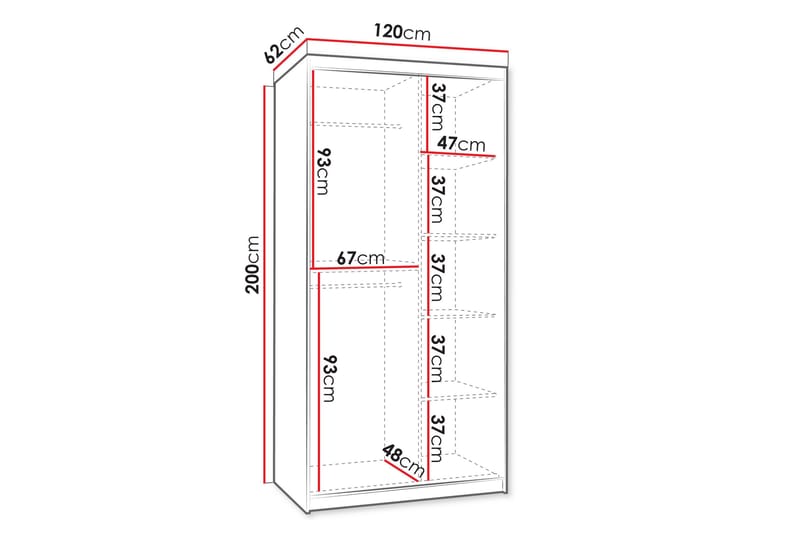 Tallmo Garderobeskab med Spejl 120x200 cm i Laminat - Hvid - Opbevaring - Tøjopbevaring - Garderobeskabe