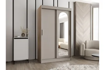 Tallmo Garderobeskab med Spejl 120x200 cm i Malet Træ - Beige - Opbevaring - Tøjopbevaring - Garderobeskabe