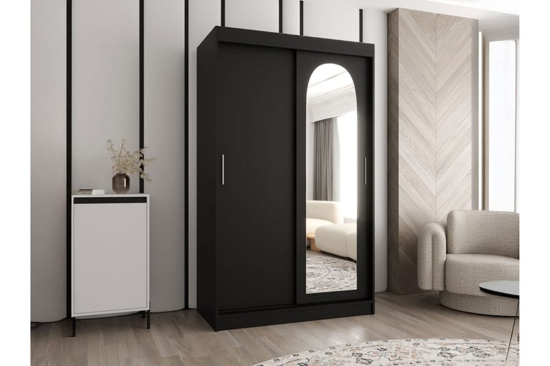 Tallmo Garderobeskab med Spejl 120x200 cm i Malet Træ - Sort - Opbevaring - Tøjopbevaring - Garderobeskabe
