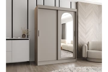 Tallmo Garderobeskab med Spejl 150x200 cm i Malet Træ - Beige - Opbevaring - Tøjopbevaring - Garderobeskabe