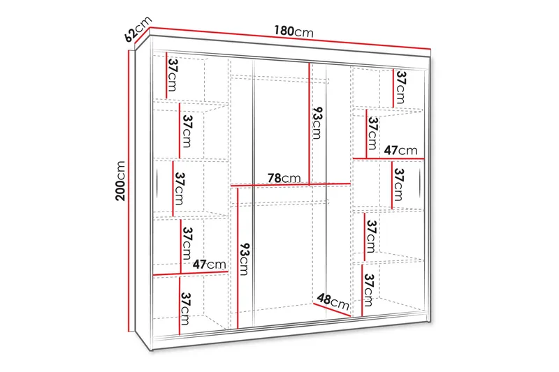 Tallmo Garderobeskab med Spejl 180x200 cm i Lyst Træ - Brun - Opbevaring - Tøjopbevaring - Garderobeskabe
