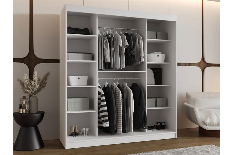 Tallmo Garderobeskab med Spejl 180x200 cm i Malet Træ - Beige - Opbevaring - Tøjopbevaring - Garderobeskabe