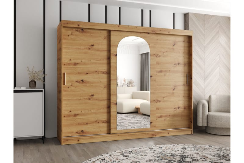 Tallmo Garderobeskab med Spejl 250x200 cm i Træ - Brun - Opbevaring - Tøjopbevaring - Garderobeskabe