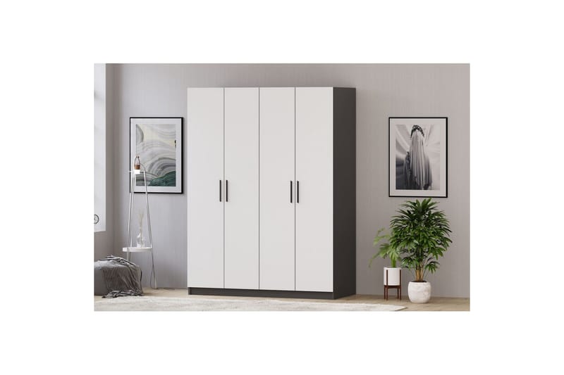 Taren Garderobe 120x180 cm - Mat Hvid/Antracit - Opbevaring - Tøjopbevaring - Garderobeskabe