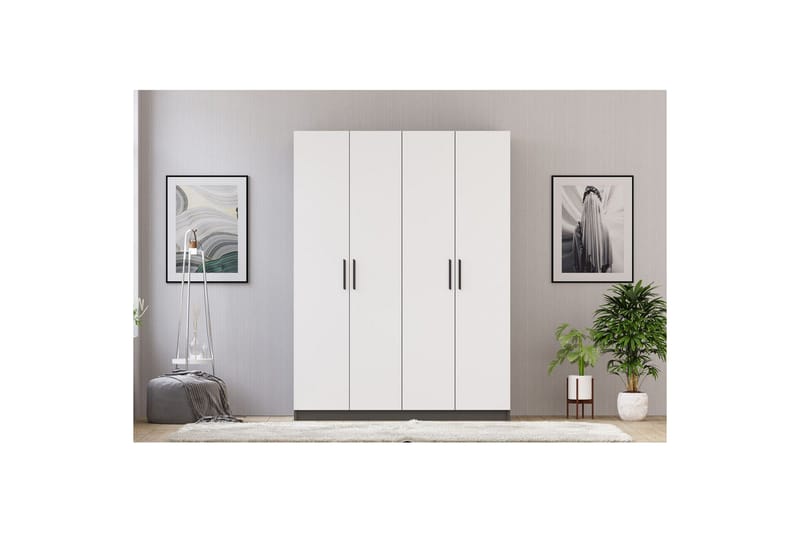 Taren Garderobe 120x180 cm - Mat Hvid/Antracit - Opbevaring - Tøjopbevaring - Garderobeskabe