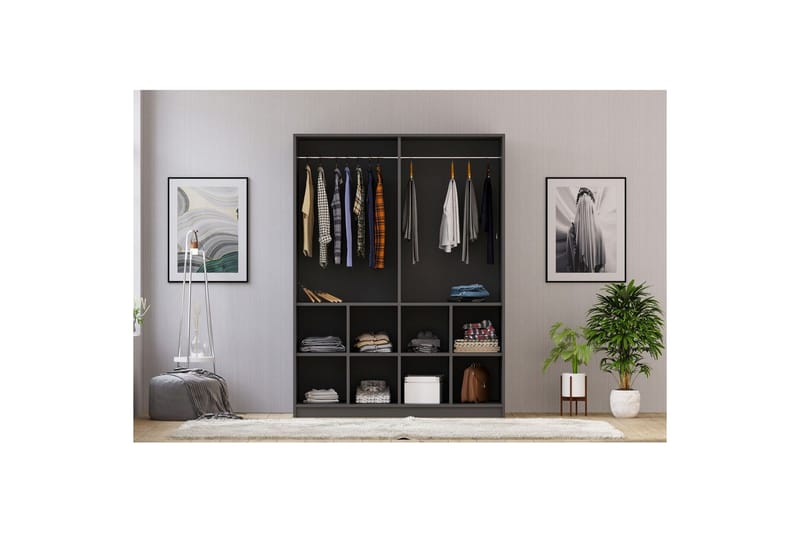 Taren Garderobe 120x180 cm - Mat Hvid/Antracit - Opbevaring - Tøjopbevaring - Garderobeskabe