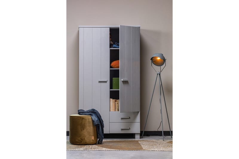 Tenney Garderobe med 2 Skuffer 111 cm - Grå Fyrretræ - Opbevaring - Tøjopbevaring - Garderobeskabe