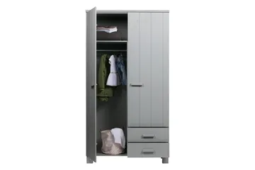 Tenney Garderobe med 2 Skuffer 111 cm - Grå Fyrretræ - Opbevaring - Tøjopbevaring - Garderobeskabe
