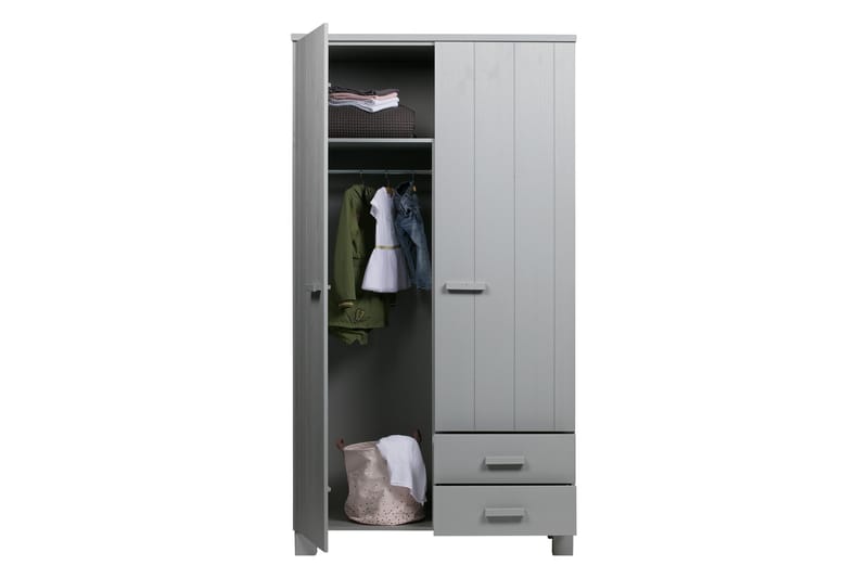 Tenney Garderobe med 2 Skuffer 111 cm - Grå Fyrretræ - Opbevaring - Tøjopbevaring - Garderobeskabe