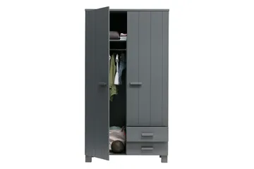Tenney Garderobe med 2 Skuffer 111 cm - Stålgrå Fyrretræ - Opbevaring - Tøjopbevaring - Garderobeskabe