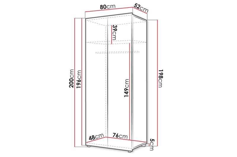 Tessan Garderobe 80 cm - Sort - Garderobeskabe - Garderobeskab & klædeskab