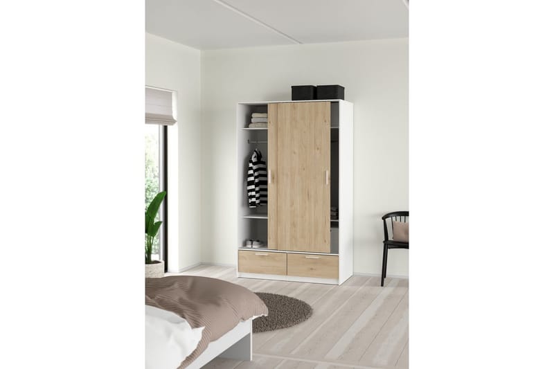Tetsu Garderobe 121x200 cm - Hvid/Natur - Opbevaring - Tøjopbevaring - Garderobeskabe