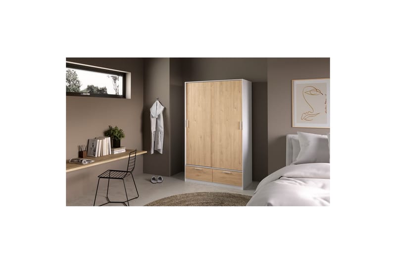 Tetsu Garderobe 121x200 cm - Hvid/Natur - Opbevaring - Tøjopbevaring - Garderobeskabe