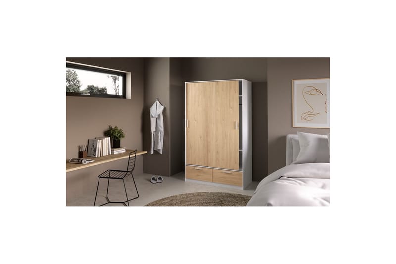Tetsu Garderobe 121x200 cm - Hvid/Natur - Opbevaring - Tøjopbevaring - Garderobeskabe