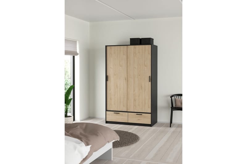 Tetsu Garderobe 121x200 cm - Mørkegrå/Natur - Opbevaring - Tøjopbevaring - Garderobeskabe