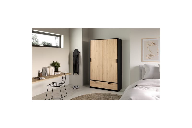 Tetsu Garderobe 121x200 cm - Mørkegrå/Natur - Opbevaring - Tøjopbevaring - Garderobeskabe
