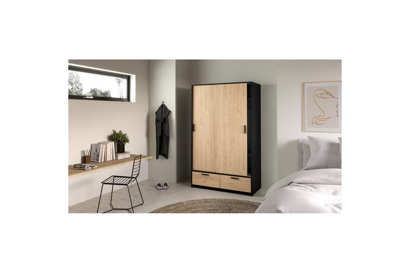 Tetsu Garderobe 121x200 cm - Mørkegrå/Natur - Opbevaring - Tøjopbevaring - Garderobeskabe