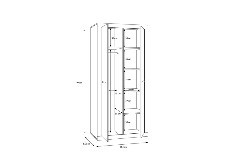Tolovgrad Garderobe 54x92 cm - Grå/Hvid - Opbevaring - Tøjopbevaring - Garderobeskabe