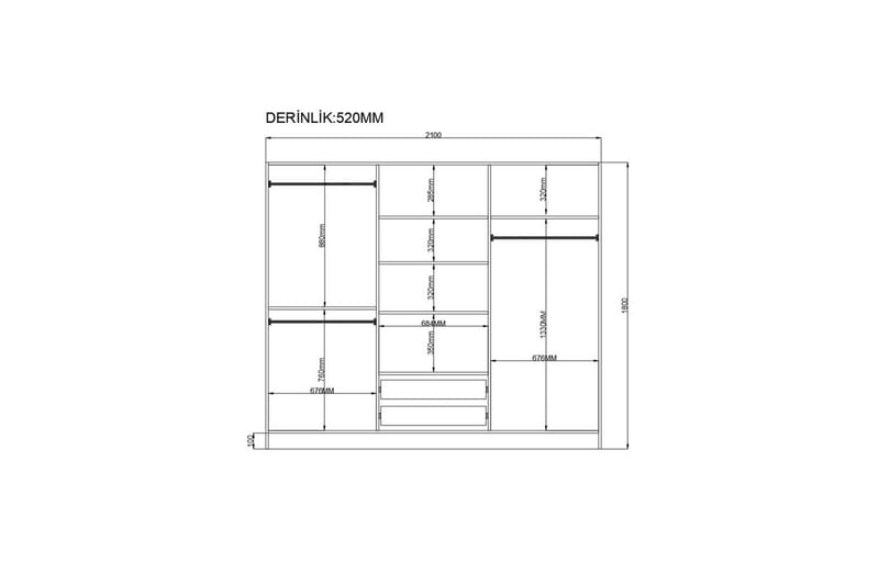 Travric Garderobe 210x180 cm - Mat Hvid - Opbevaring - Tøjopbevaring - Garderobeskabe