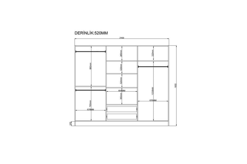 Travric Garderobe 210x180 cm - Mat Hvid - Opbevaring - Tøjopbevaring - Garderobeskabe