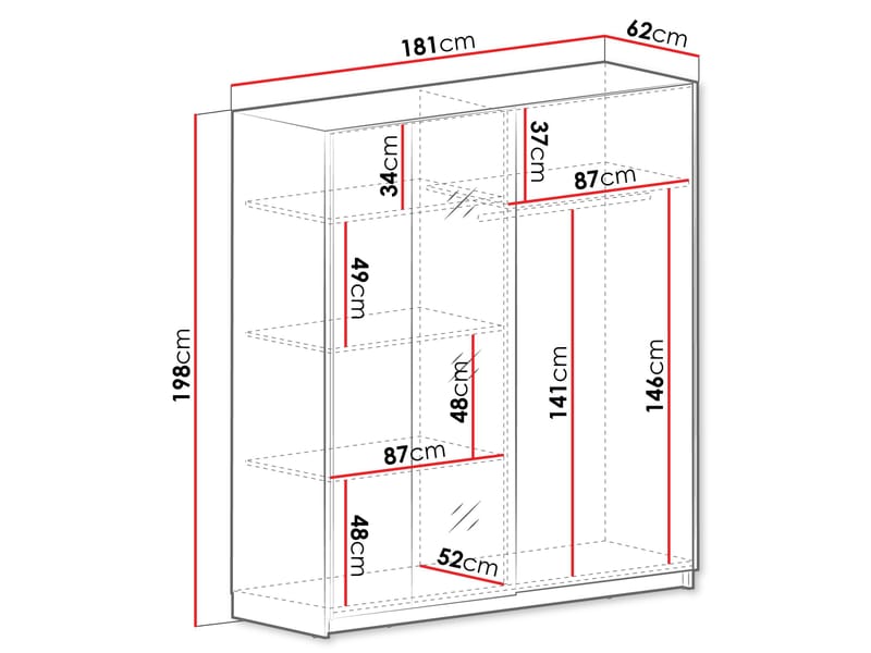 Tyrelon Garderobeskab med spejl 181x198 cm - hvid - Opbevaring - Tøjopbevaring - Garderobeskabe