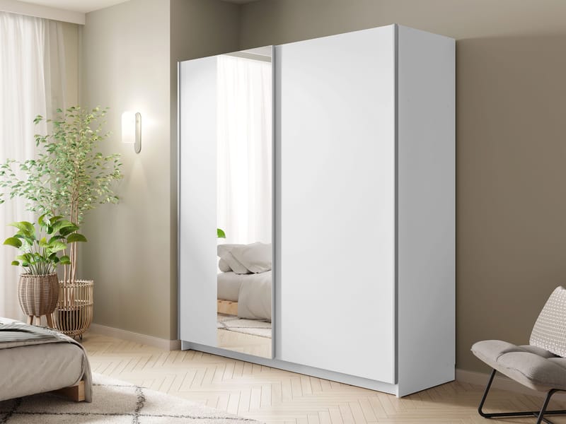 Tyrelon Garderobeskab med spejl 181x198 cm - hvid - Opbevaring - Tøjopbevaring - Garderobeskabe