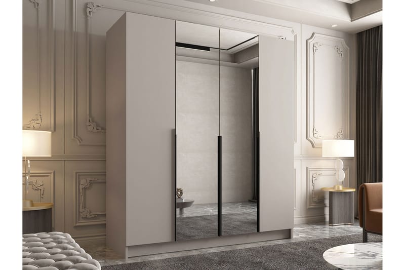 Vadstena Garderob med Spejl 200 cm - Kashmir/Sort - Opbevaring - Tøjopbevaring - Garderobeskabe