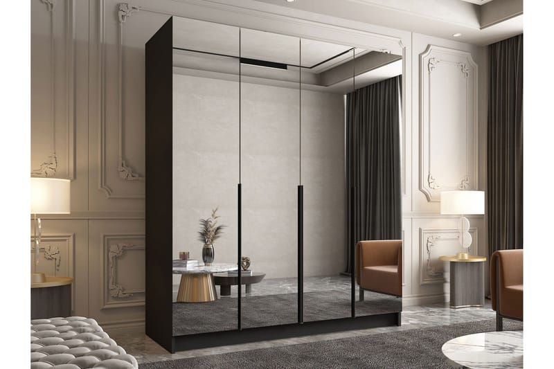 Vadstena Garderob med Spejl 200 cm - Sort - Opbevaring - Tøjopbevaring - Garderobeskabe