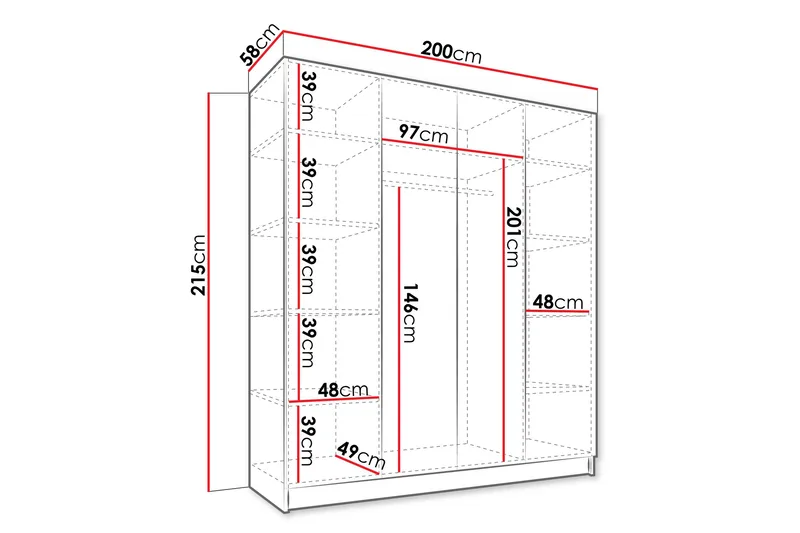 Vadstena Garderobe 200 cm - Sort/Guld - Opbevaring - Tøjopbevaring - Garderobeskabe