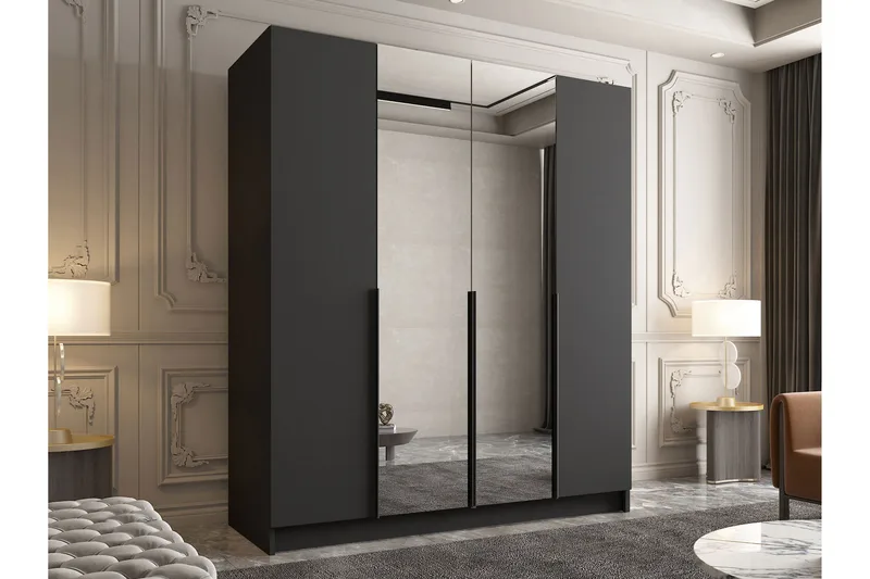 Vadstena Garderobe med Spejl 200 cm - Sort - Opbevaring - Tøjopbevaring - Garderobeskabe