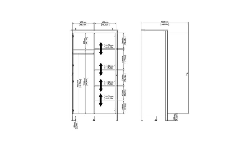 Vallvidera Garderobe 102,3x199 cm - Sort - Opbevaring - Tøjopbevaring - Garderobeskabe