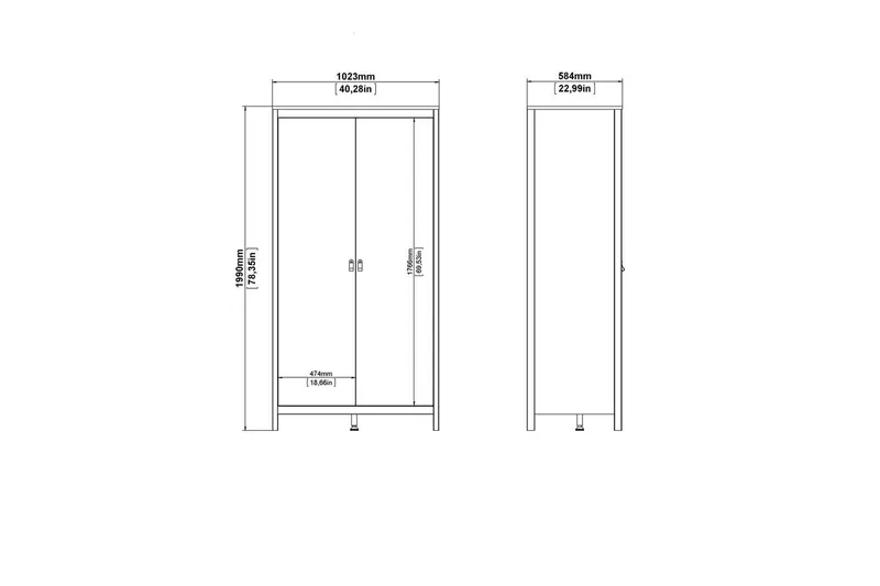 Vallvidera Garderobe 102,3x199 cm - Sort - Opbevaring - Tøjopbevaring - Garderobeskabe