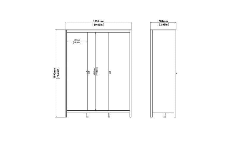 Vallvidera Garderobe 150x199 cm - Sort - Opbevaring - Tøjopbevaring - Garderobeskabe