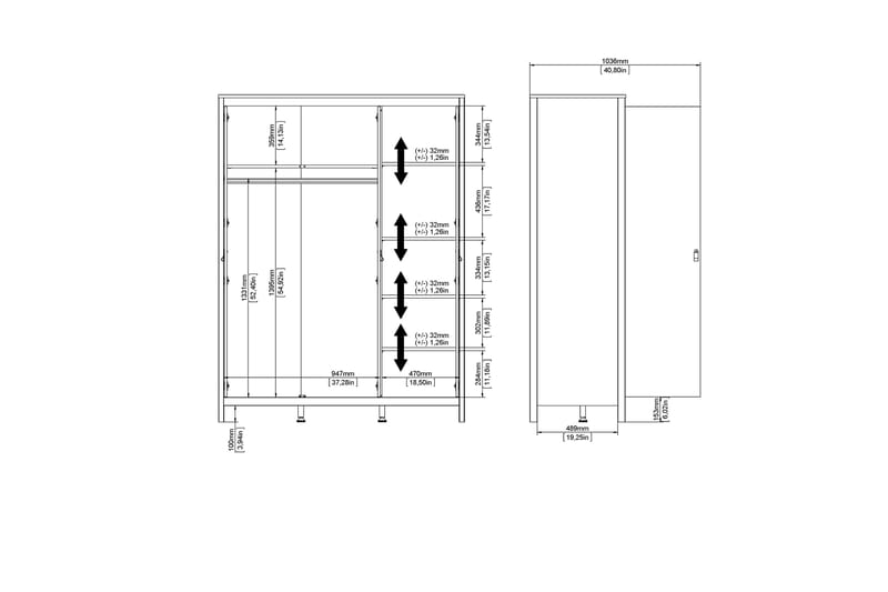 Vallvidera Garderobe 58x150 cm - Hvid - Opbevaring - Tøjopbevaring - Garderobeskabe