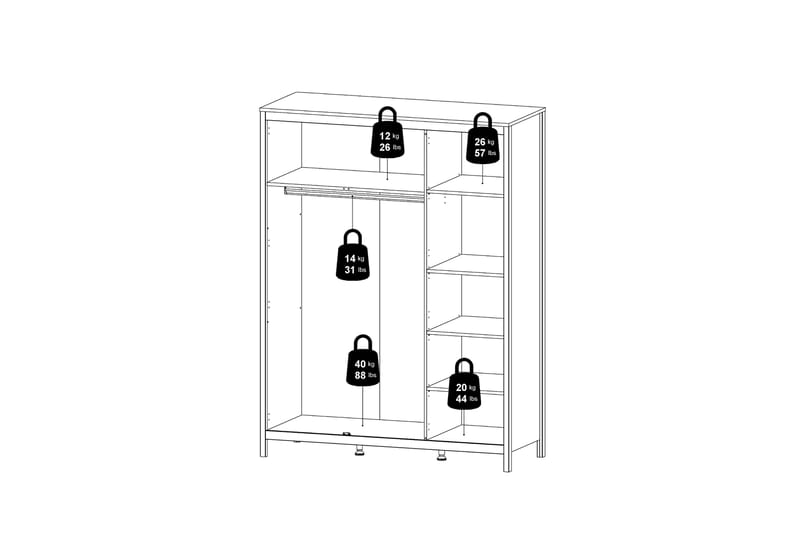 Vallvidera Garderobe 58x150 cm - Hvid - Opbevaring - Tøjopbevaring - Garderobeskabe