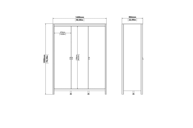 Vallvidera Garderobe 58x150 cm - Hvid - Opbevaring - Tøjopbevaring - Garderobeskabe