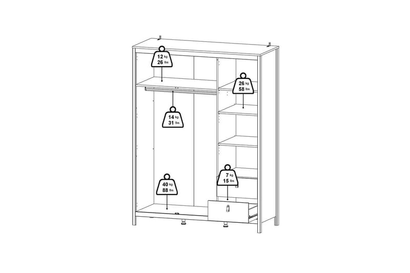 Vallvidera Garderobe med Spejl 150x199 cm - Beige - Opbevaring - Tøjopbevaring - Garderobeskabe