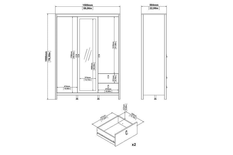 Vallvidera Garderobe med Spejl 150x199 cm - Beige - Opbevaring - Tøjopbevaring - Garderobeskabe